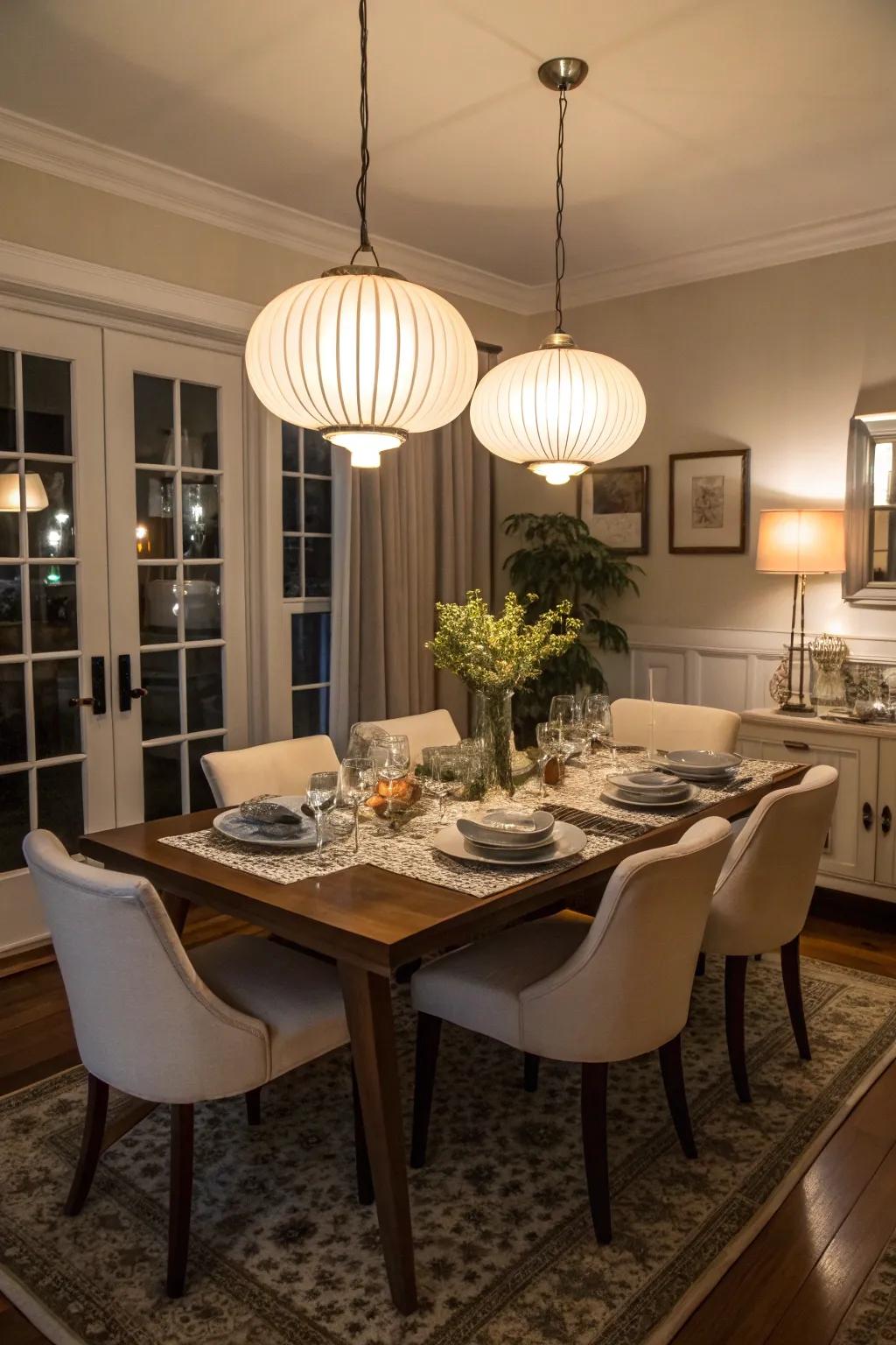 Cream glass pendants impart a nostalgic and sophisticated touch to any space.