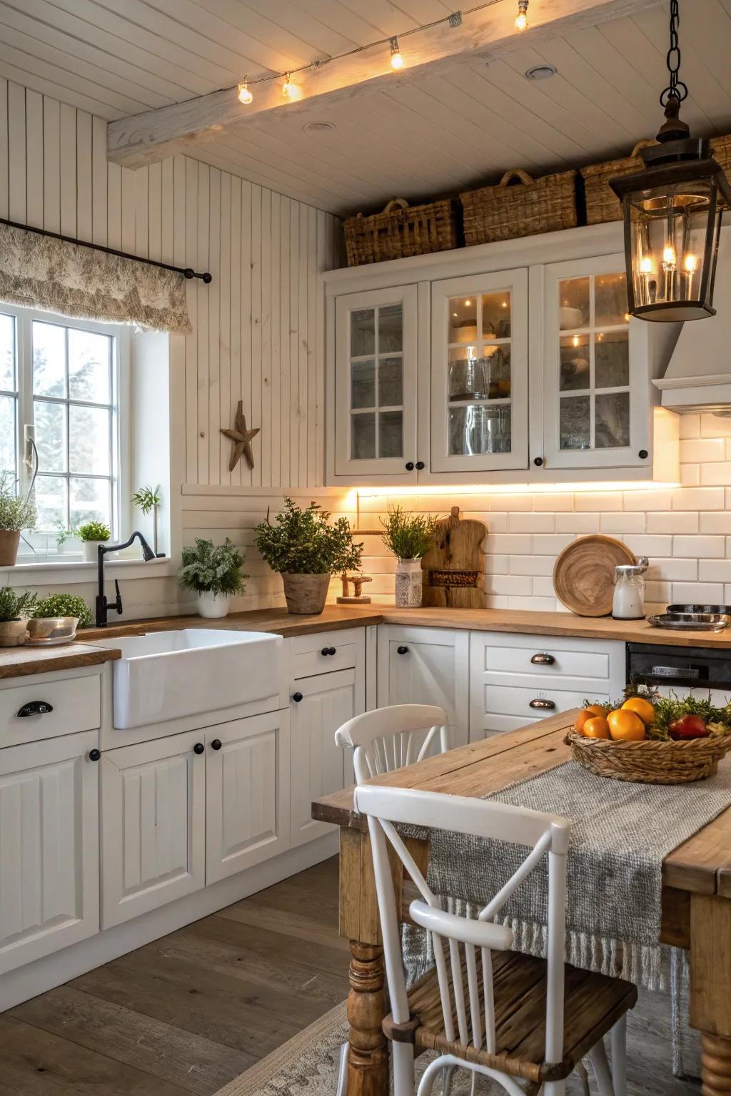 Ivory grooved board offers texture and fullness, ideally complementing the ivory cabinets.