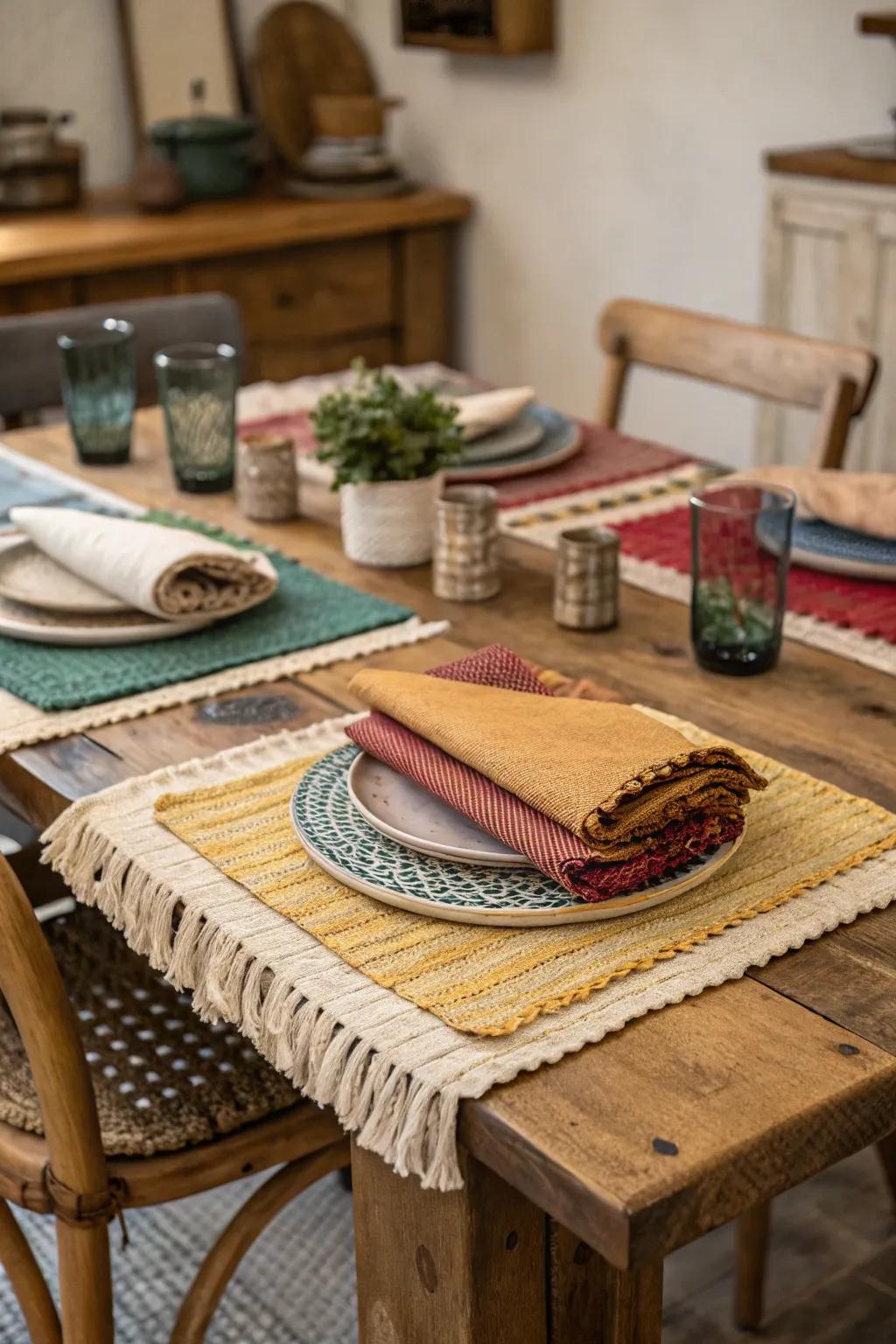 Layering textures creates a visually interesting table.