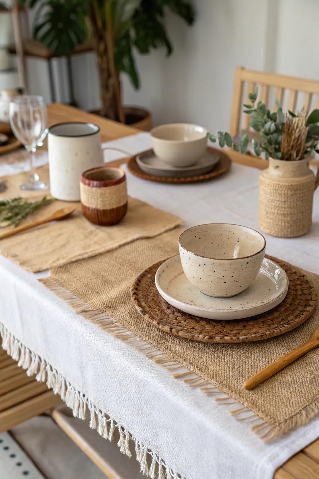Jute enhances the natural atmosphere of any dining area.