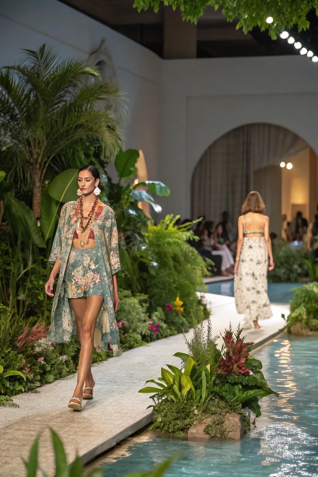 Natural components like plants and a water feature craft a refreshing runway atmosphere.