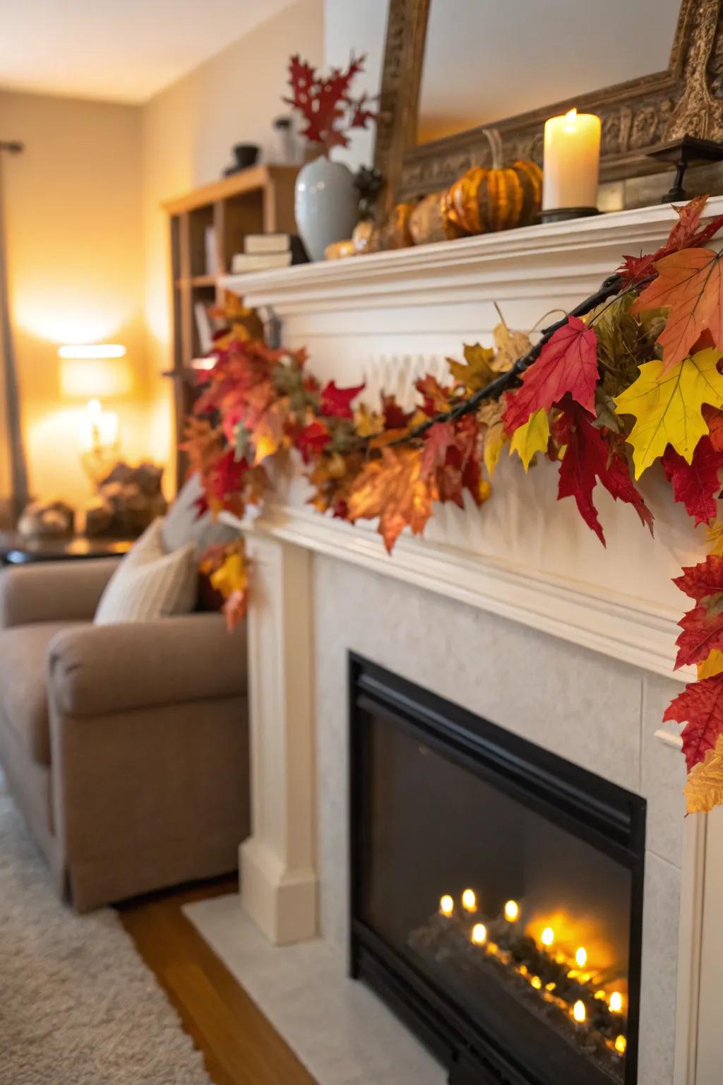 Greenery garlands display the amazing hues of fall within the house.