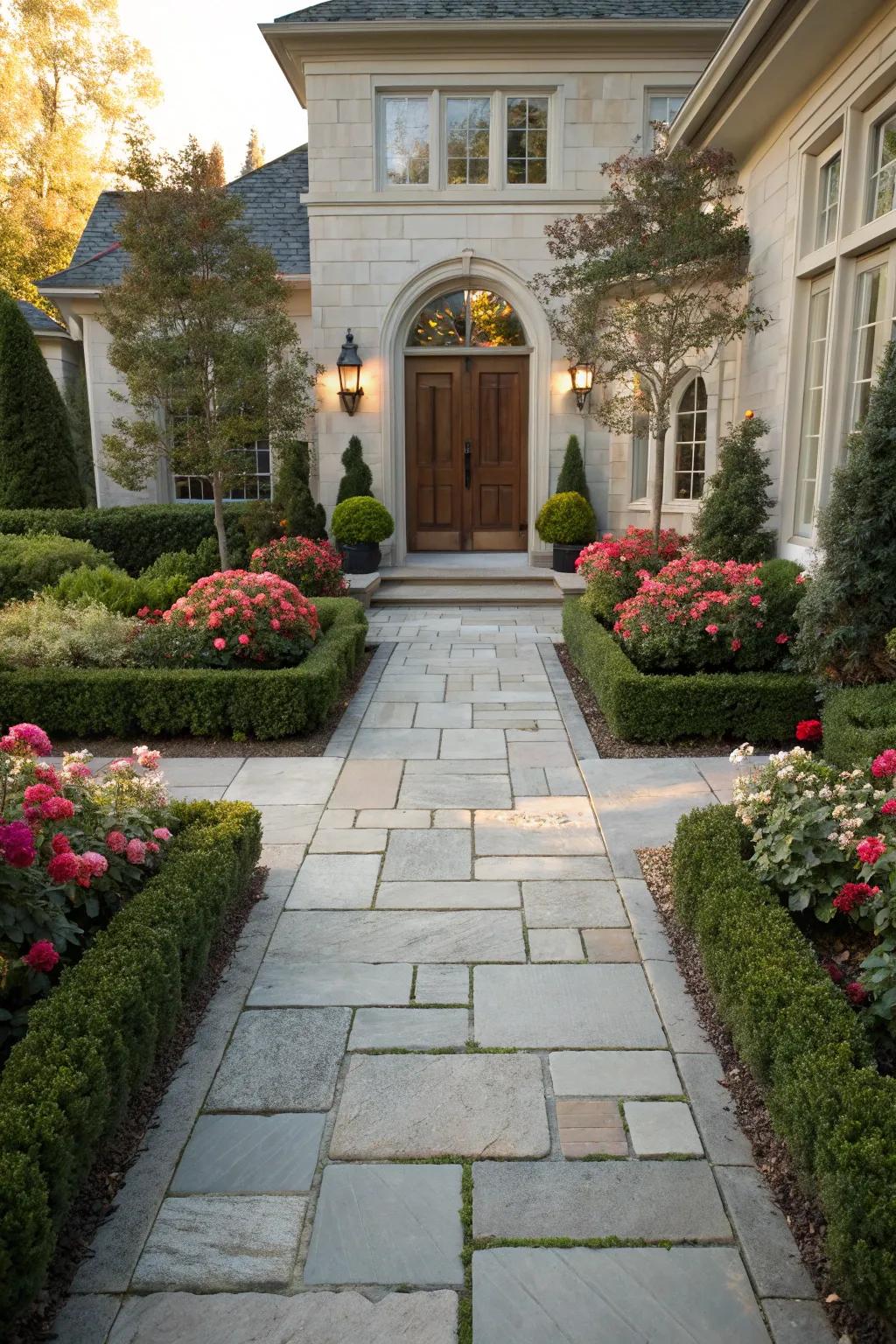 An inviting slate path leading to a welcoming home entrance.
