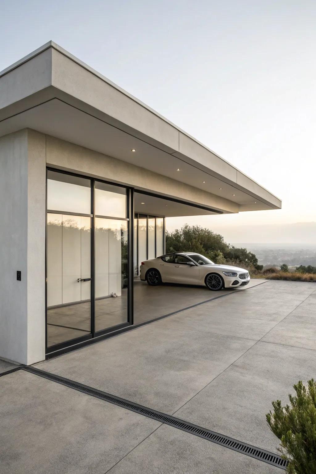 A minimalist flat roof garage highlights the beauty of simplicity.