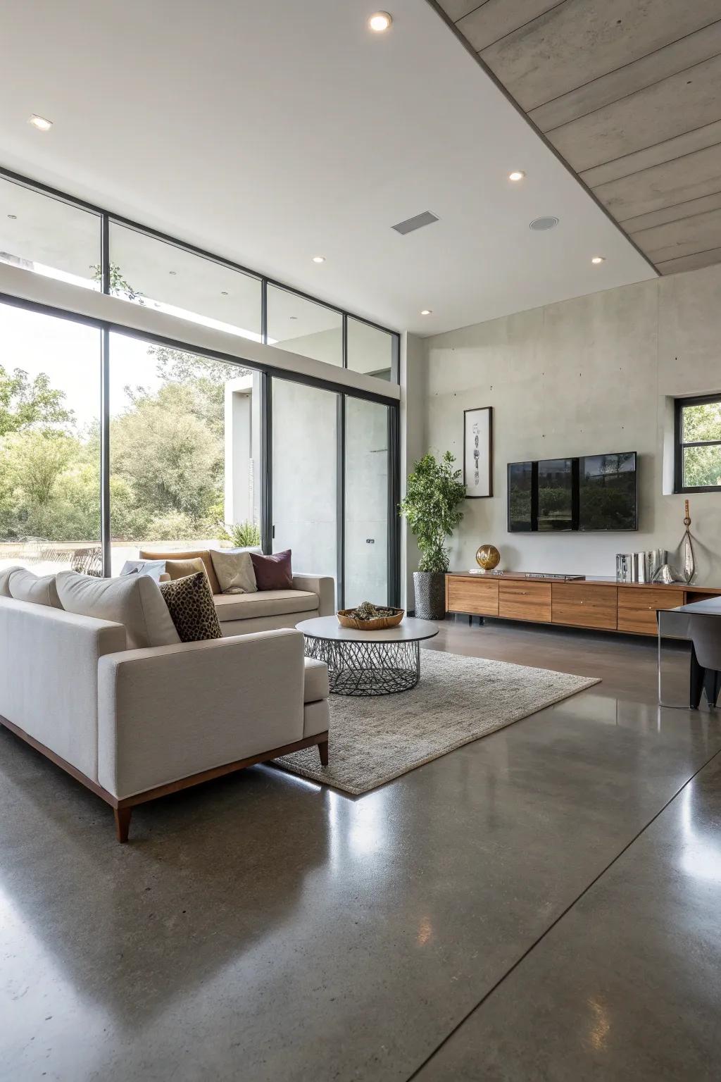 Industrial sophistication with refined cement floors.