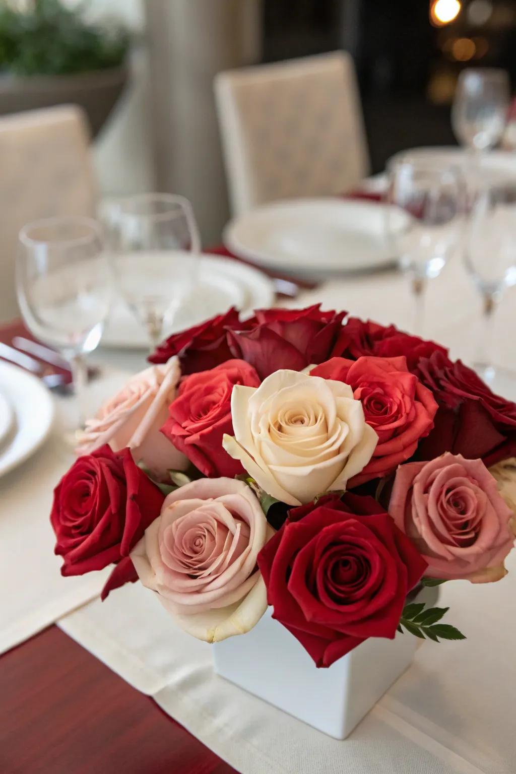 Monochromatic rose centerpiece, crafting a sophisticated and unified aesthetic.