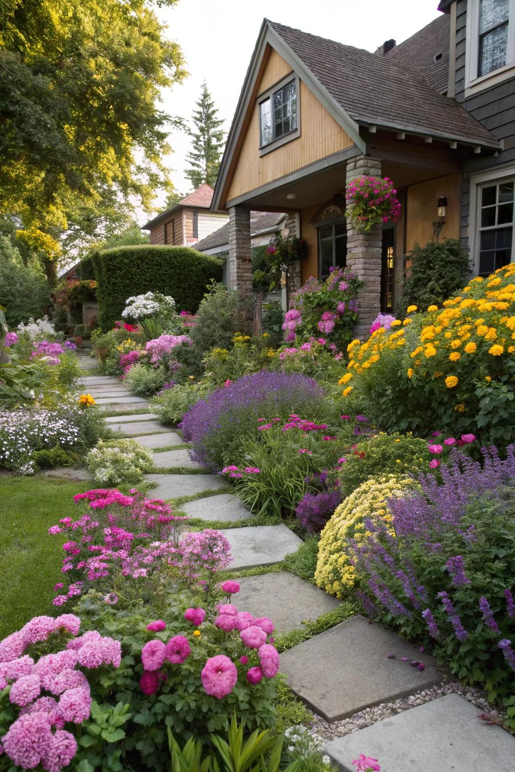 An inviting front yard garden that boosts visual appeal.