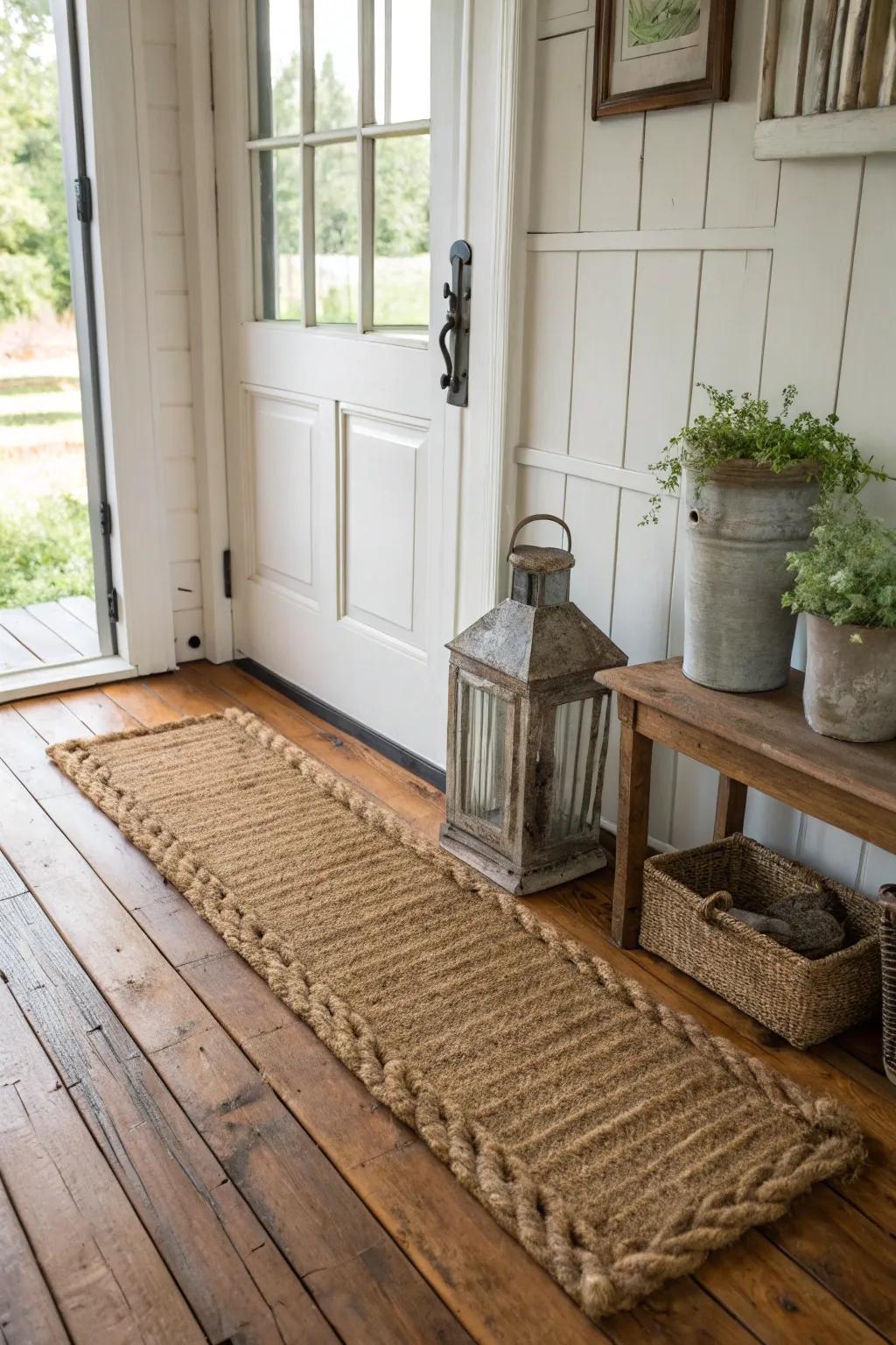 Textured floor coverings fashion an embracing ambiance.