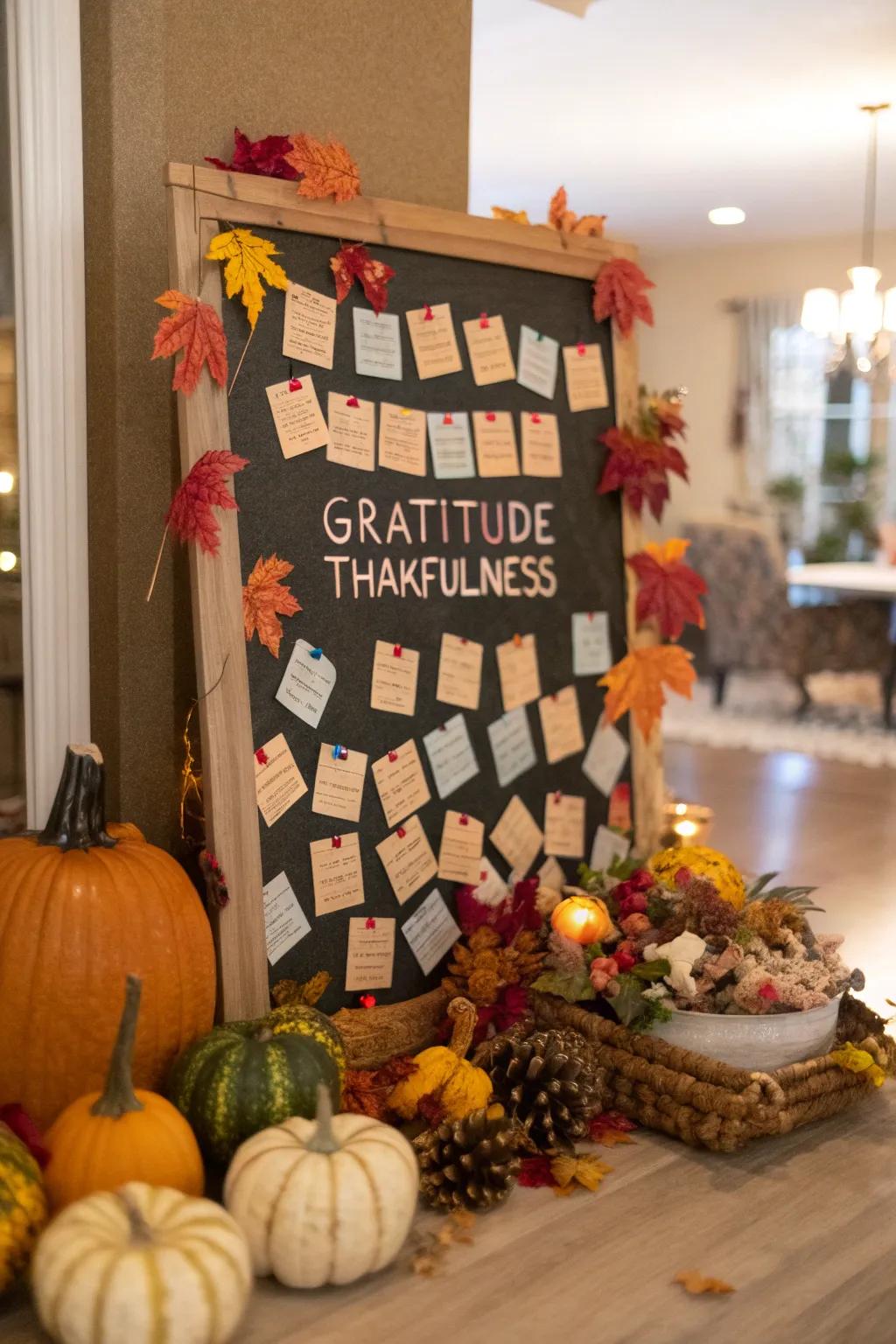 A gratitude board filled with heartfelt notes from friends.