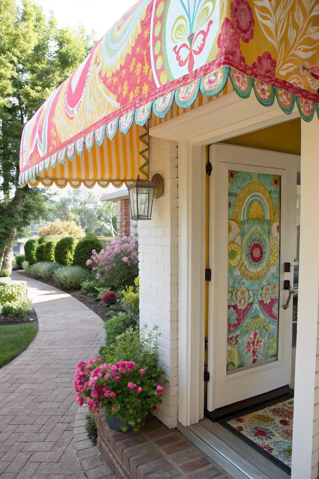 Fabric awnings offer vibrant elegance.