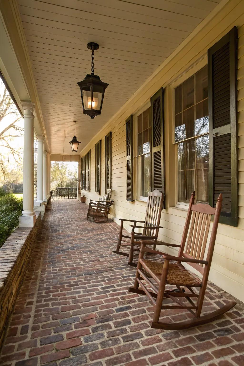 Brick flooring offers a timeless and inviting appeal for porches.