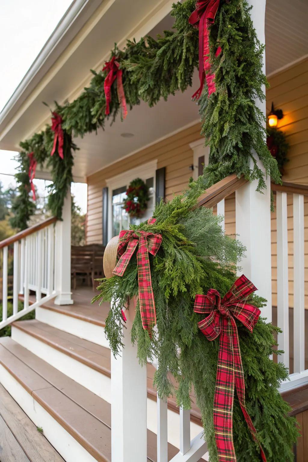 Plaid ribbons add a timeless and cozy touch to your garland.