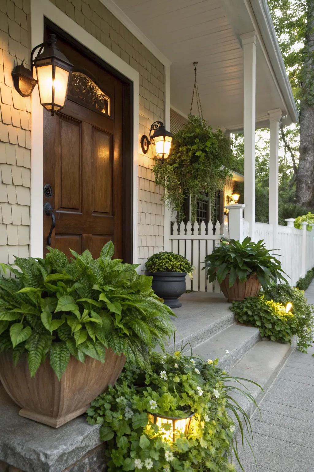 The intersection of nature and design with greenery and light.