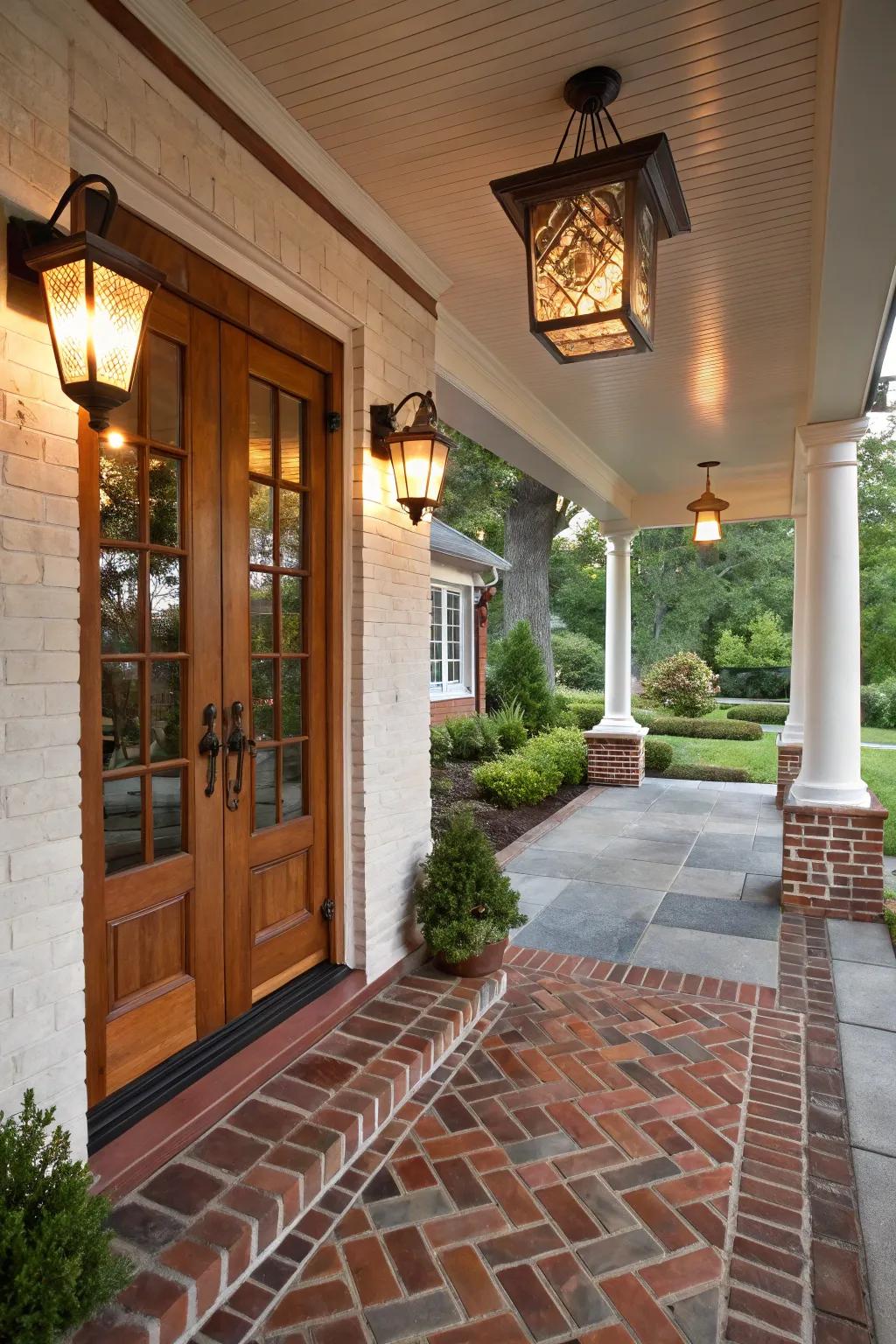 Mixing materials like brick and tile generates an appealing contrast.