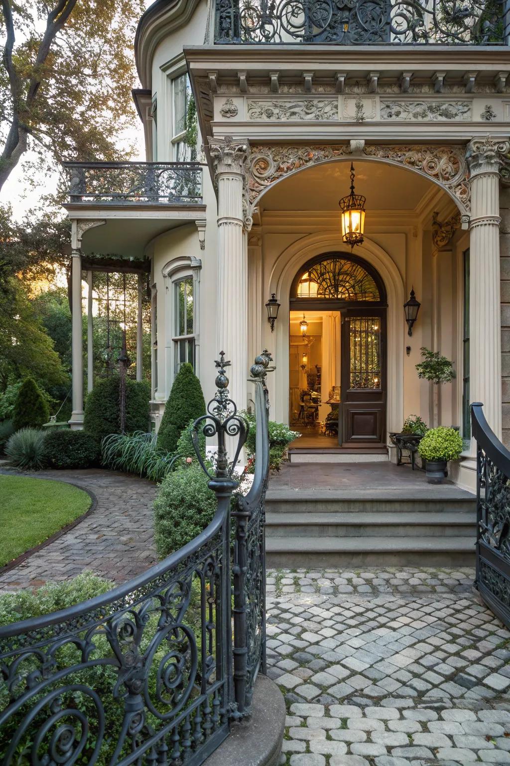 Ornate railings infuse a hint of vintage sophistication to any entrance.