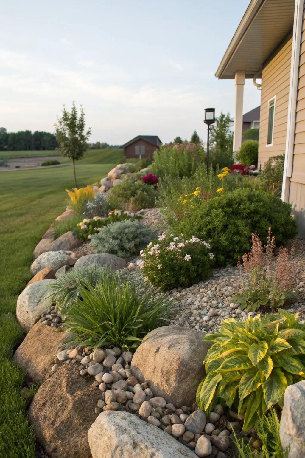 Stone highlights make your berm visually appealing with a touch of nature.