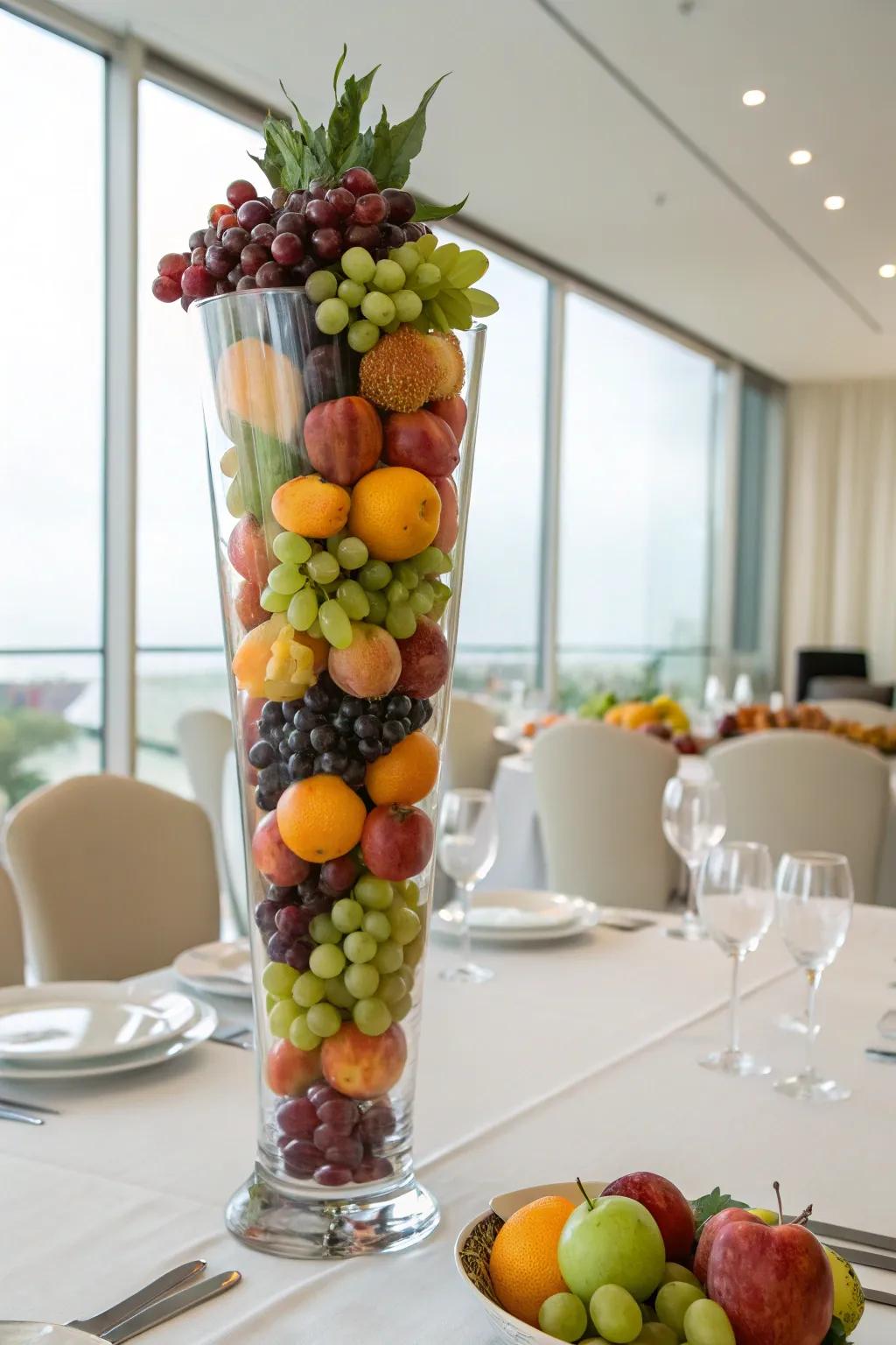 A sophisticated fruit showpiece adding height and style.