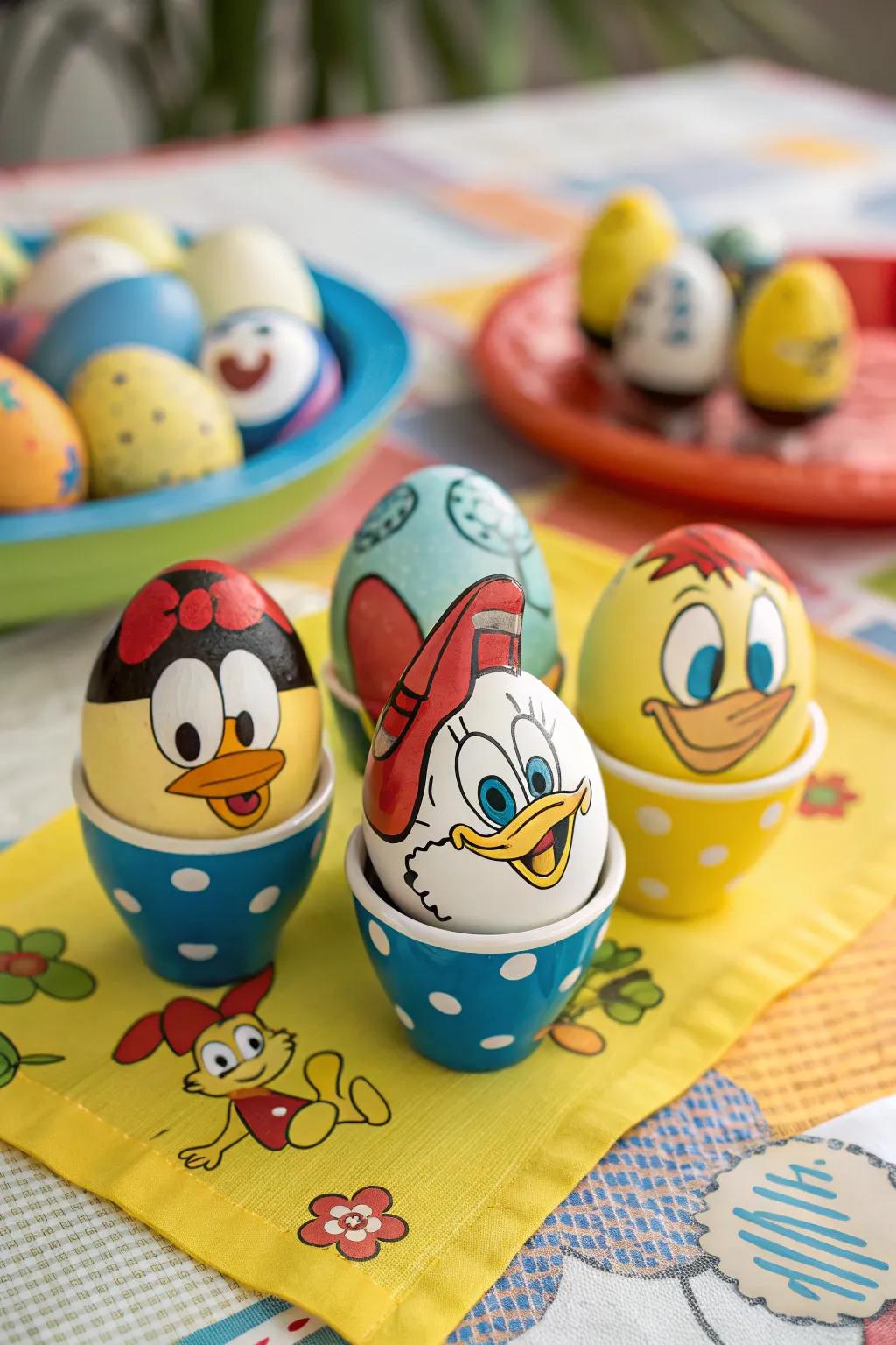 Animated figure eggs prepared for their portrayal.