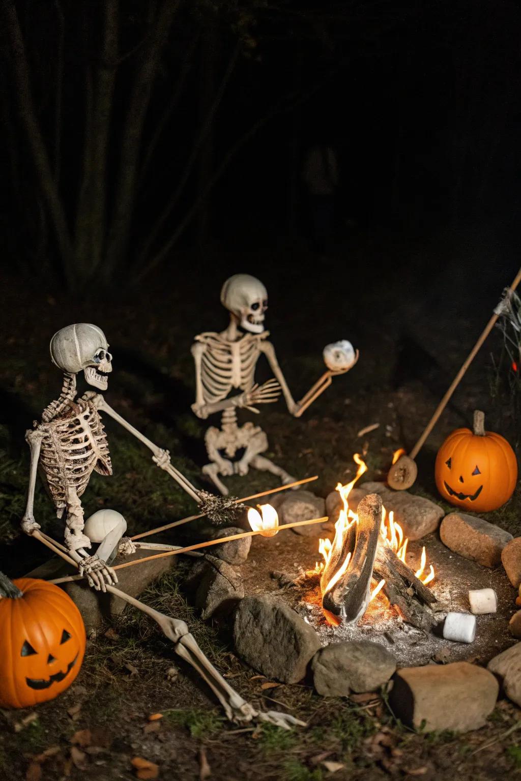 Skeletons exchanging stories by the nighttime.