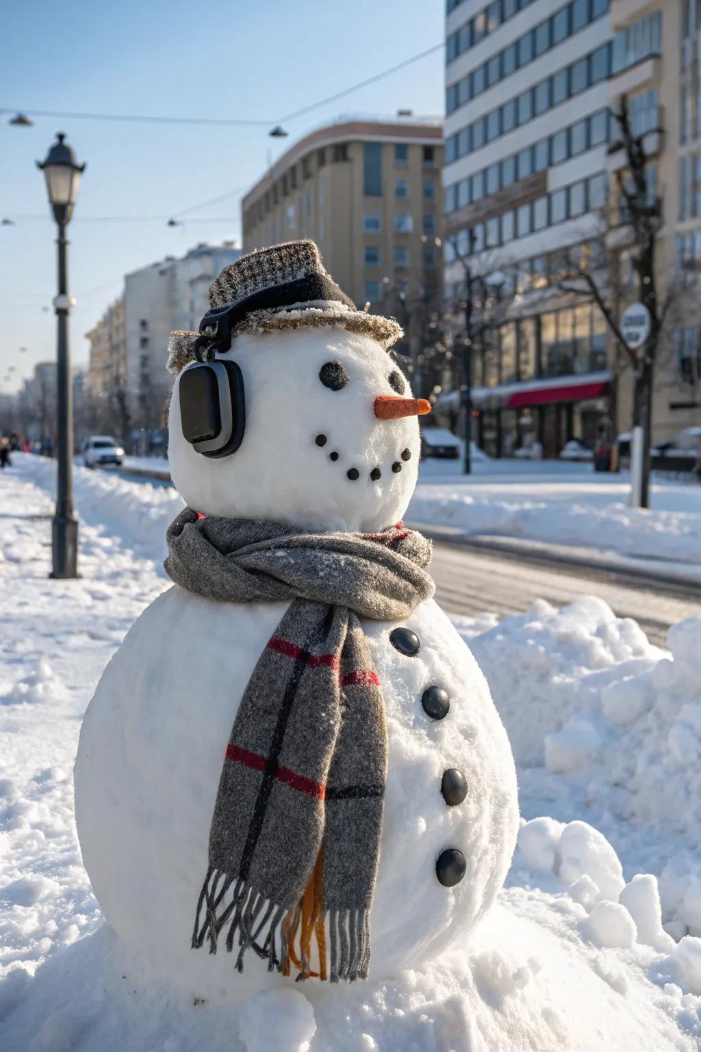 A snow figure prepared for a winter style presentation.