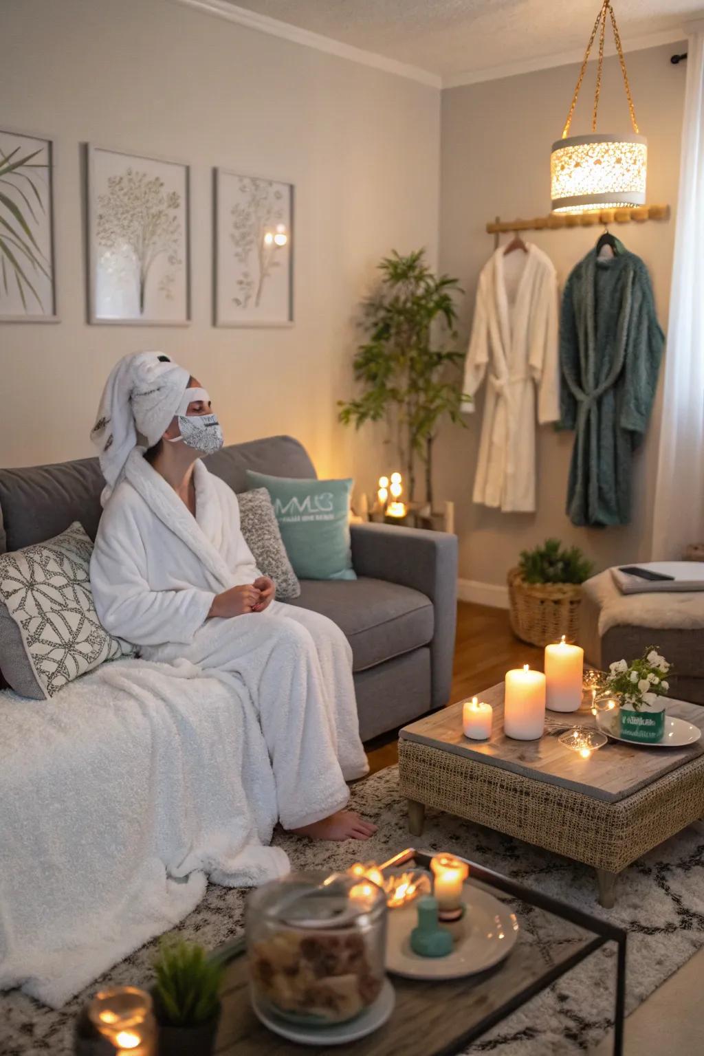 A peaceful spa atmosphere for a soothing Galentine's Day gathering.