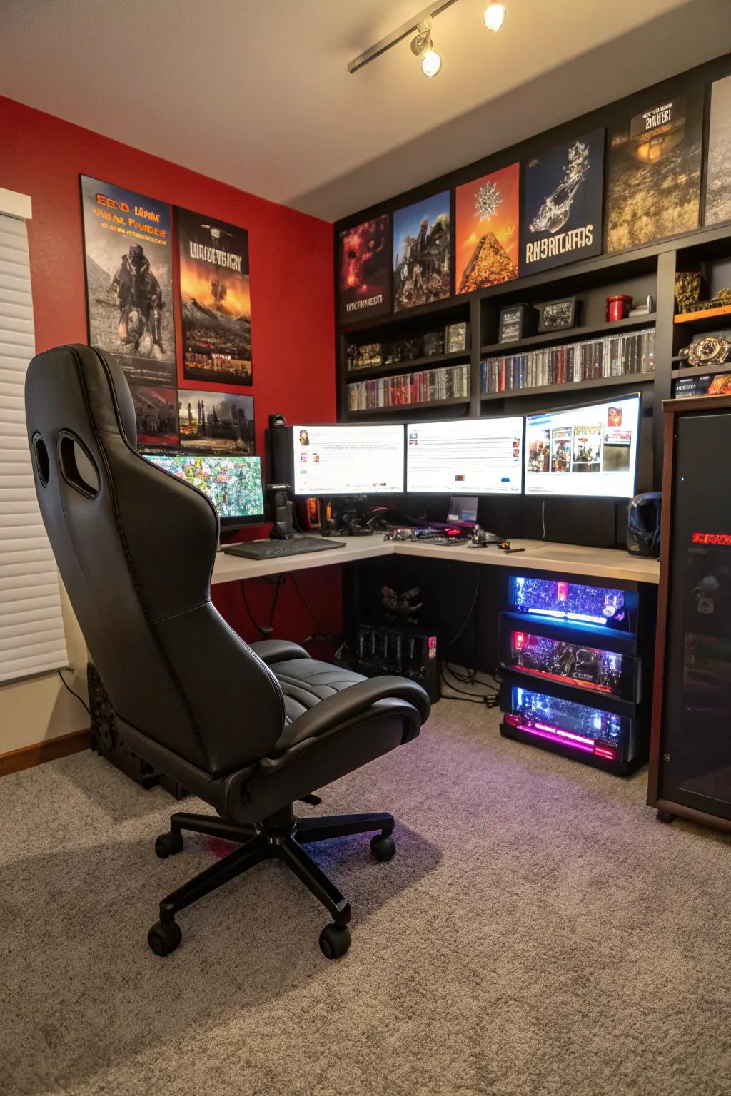 Rotating seating offers agility for vibrant gaming room settings.