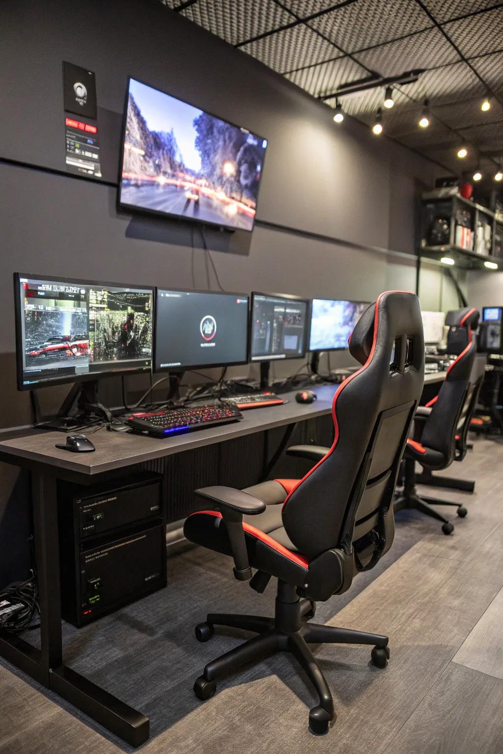 A multi-display setup creates a command-center atmosphere for engaging gameplay.