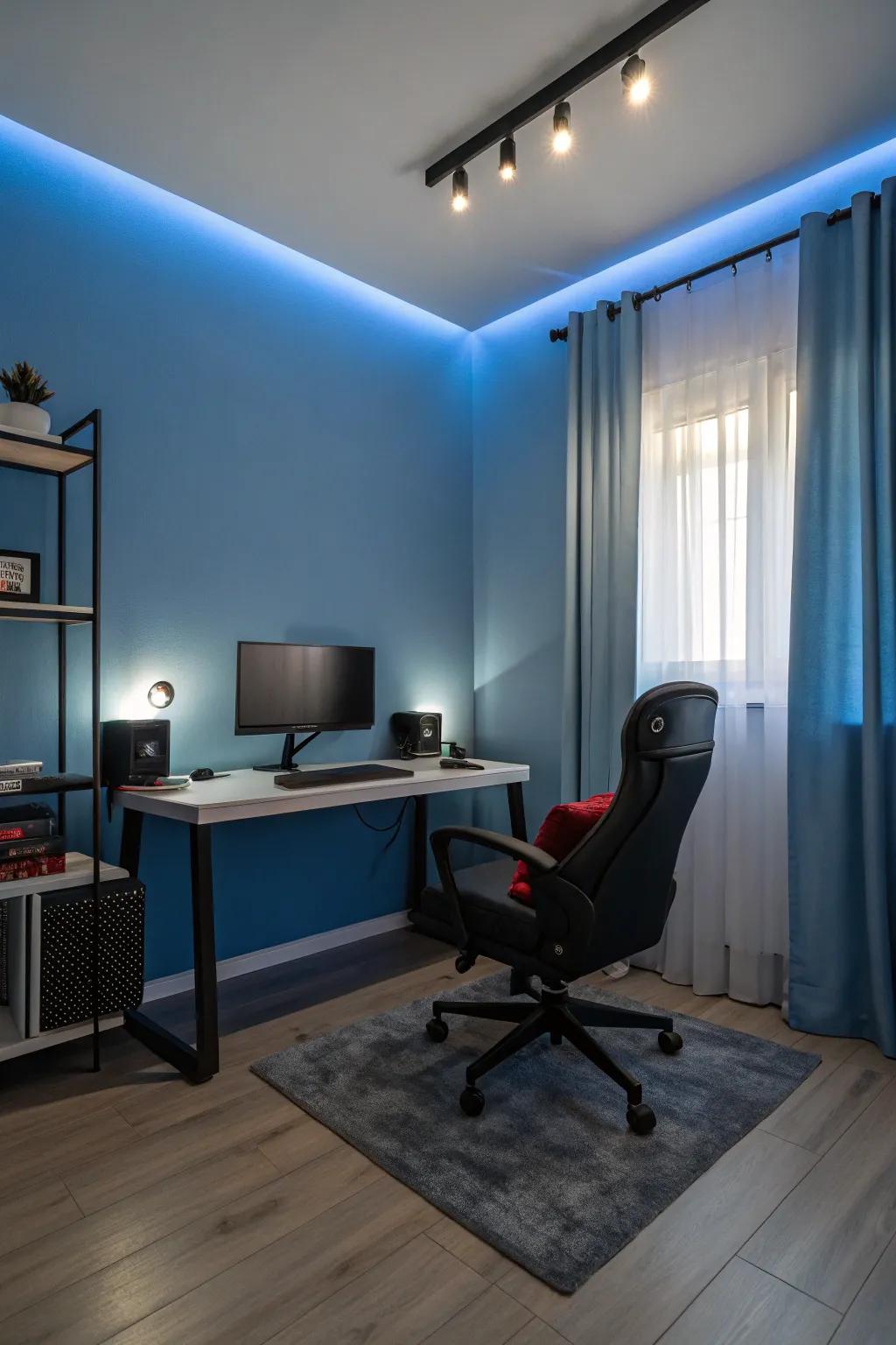 Blue shades cultivate a relaxed and concentrated gaming atmosphere.