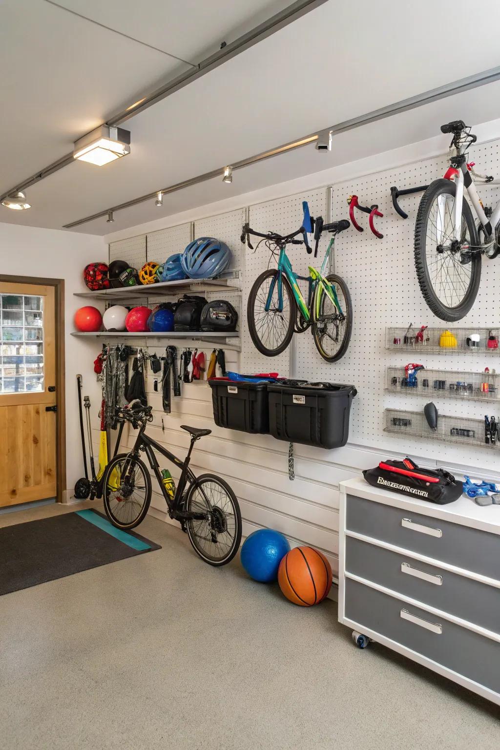 Wall-mounted systems efficiently use vertical area in the garage.