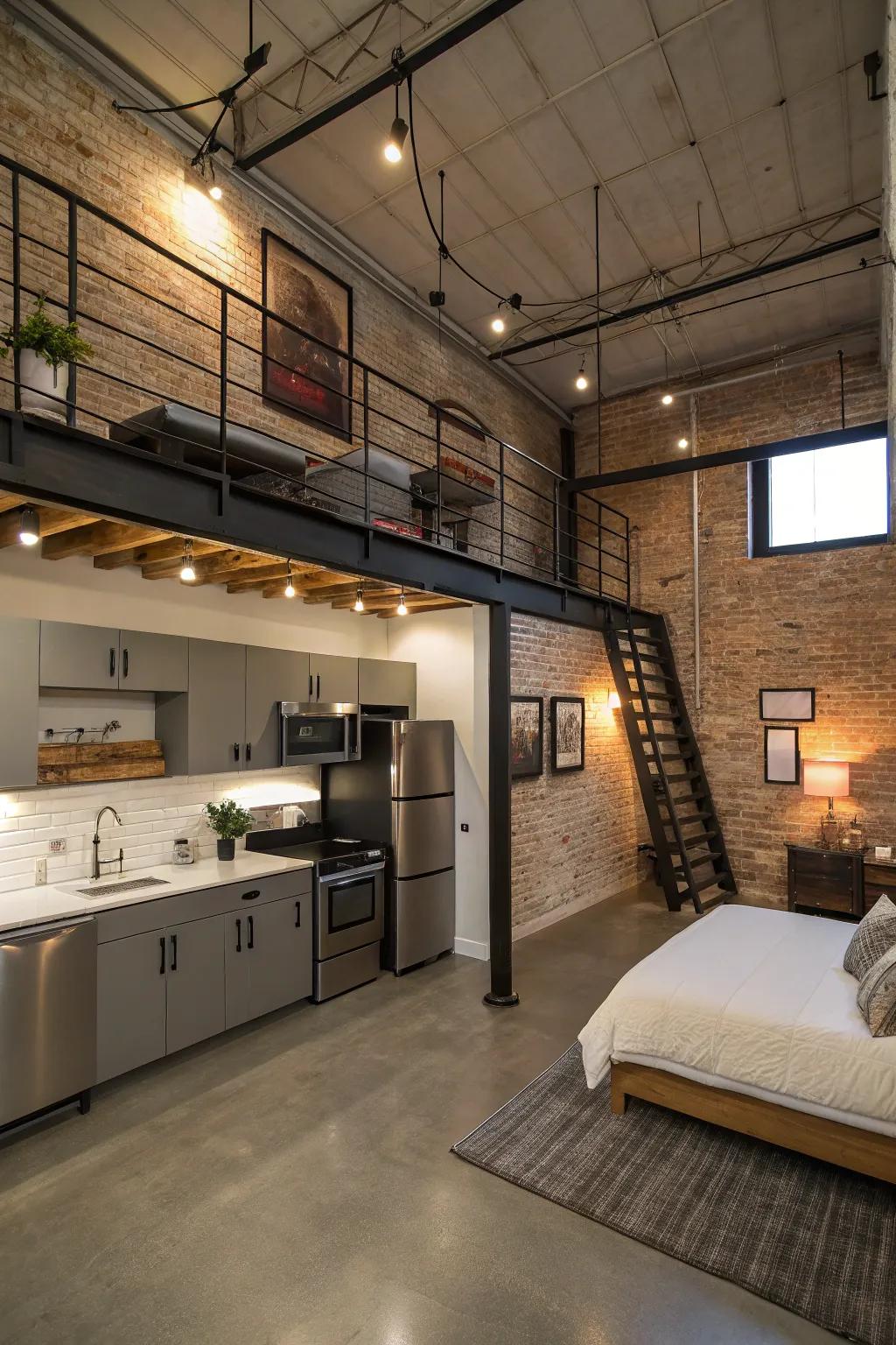 A garage loft apartment presents both elegance and practicality.