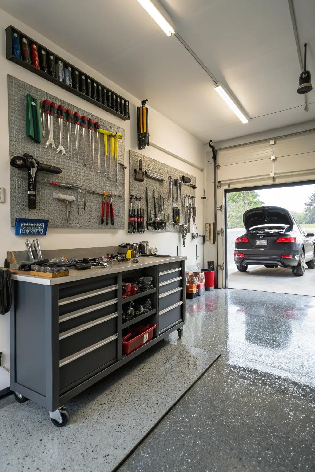 Durable flooring enhances the functionality and style of your garage.