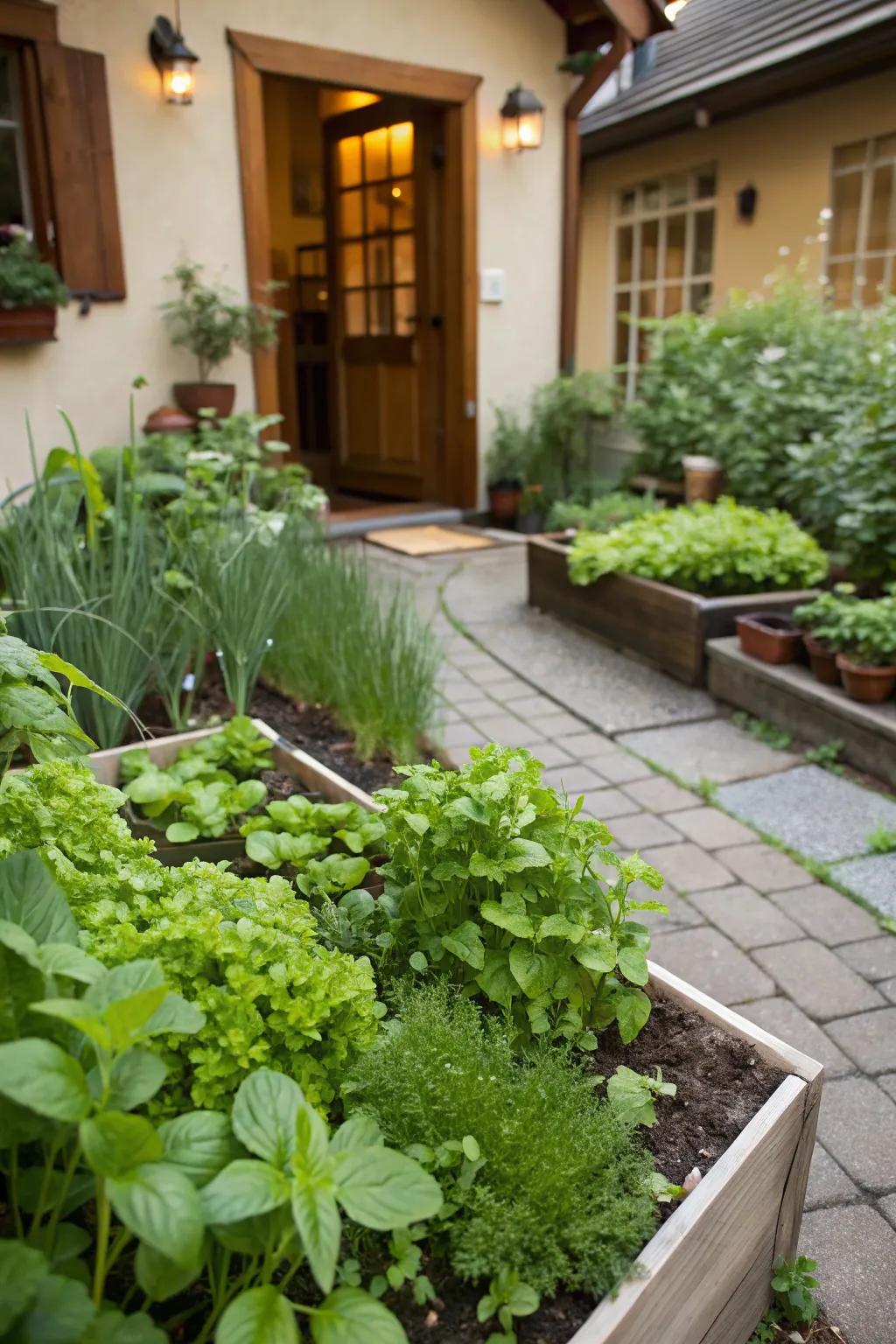 A handy home garden featuring fresh herbs and greens.