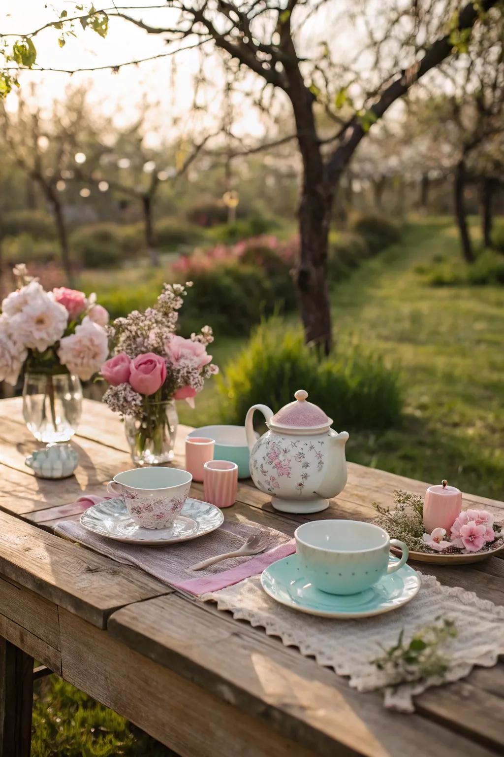 Weathered timber elements introduce warmth and character to the garden atmosphere.