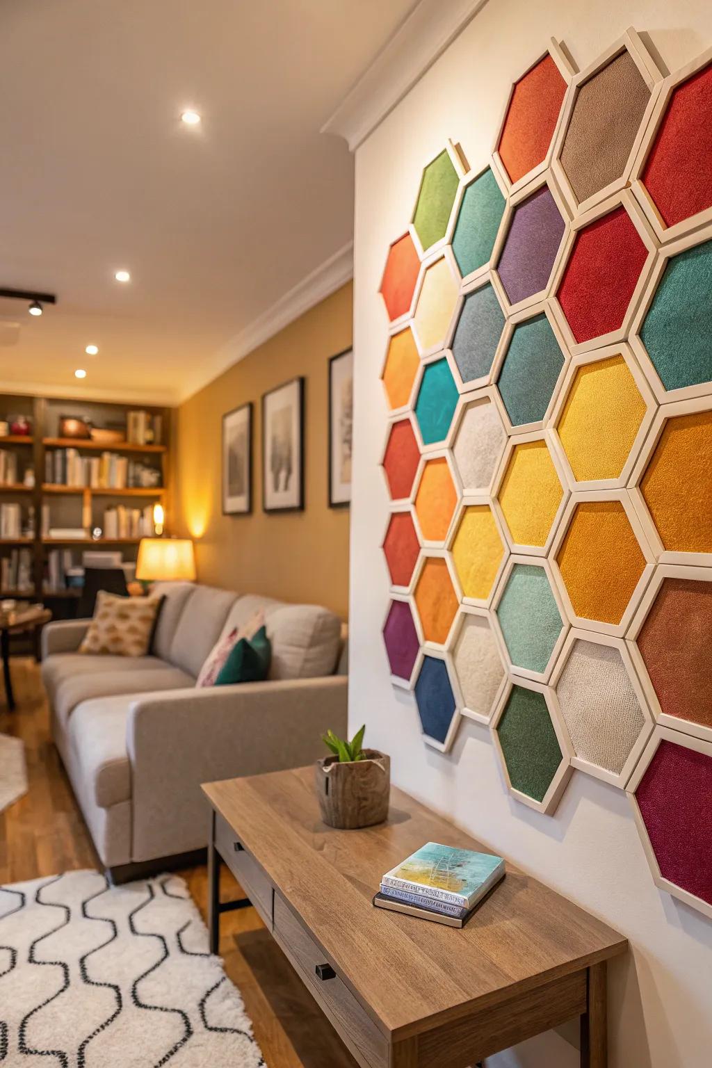 A cheerful and harmonious ambiance is produced by hexagon patterns.