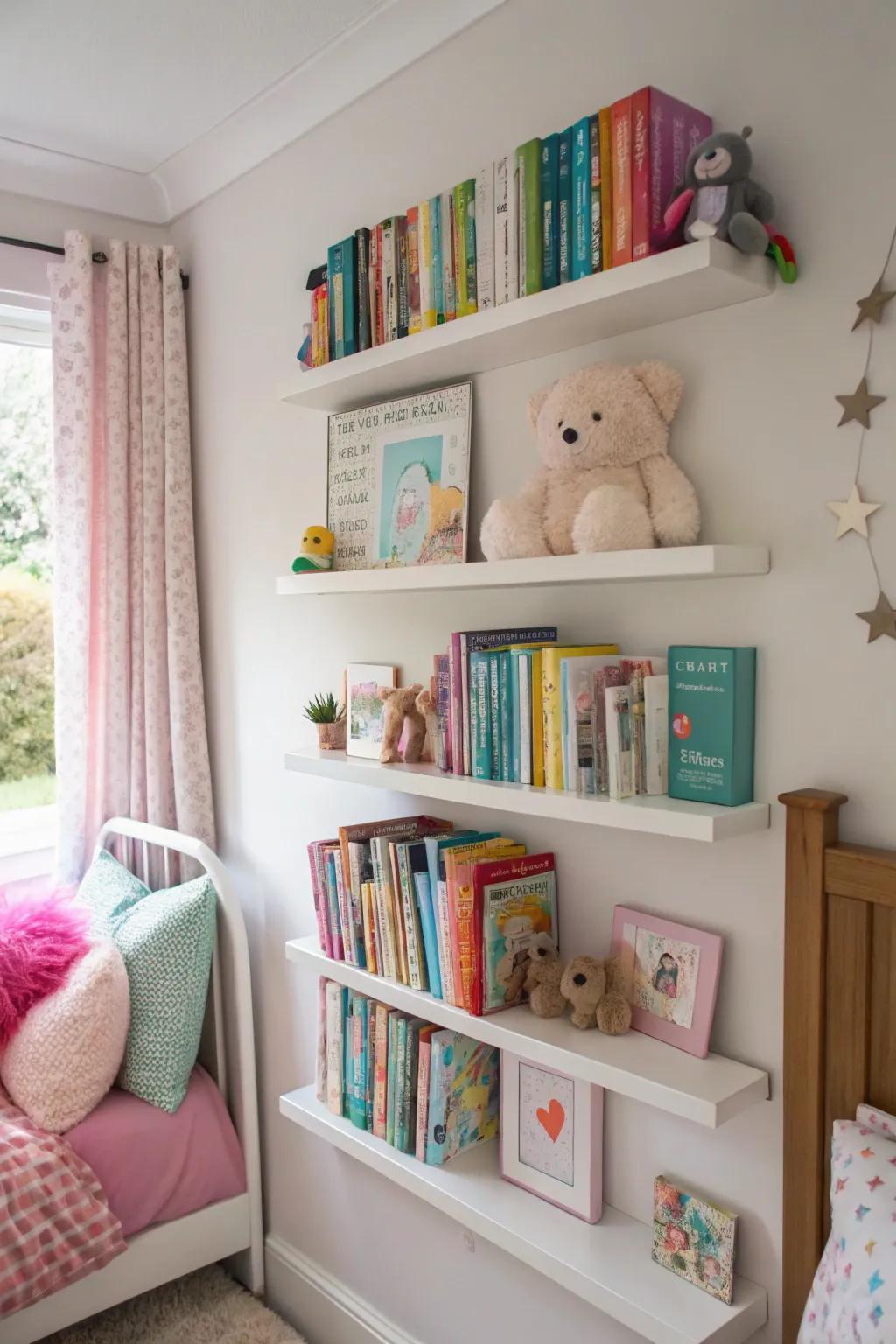 Ornamental shelving consolidates function and appeal.