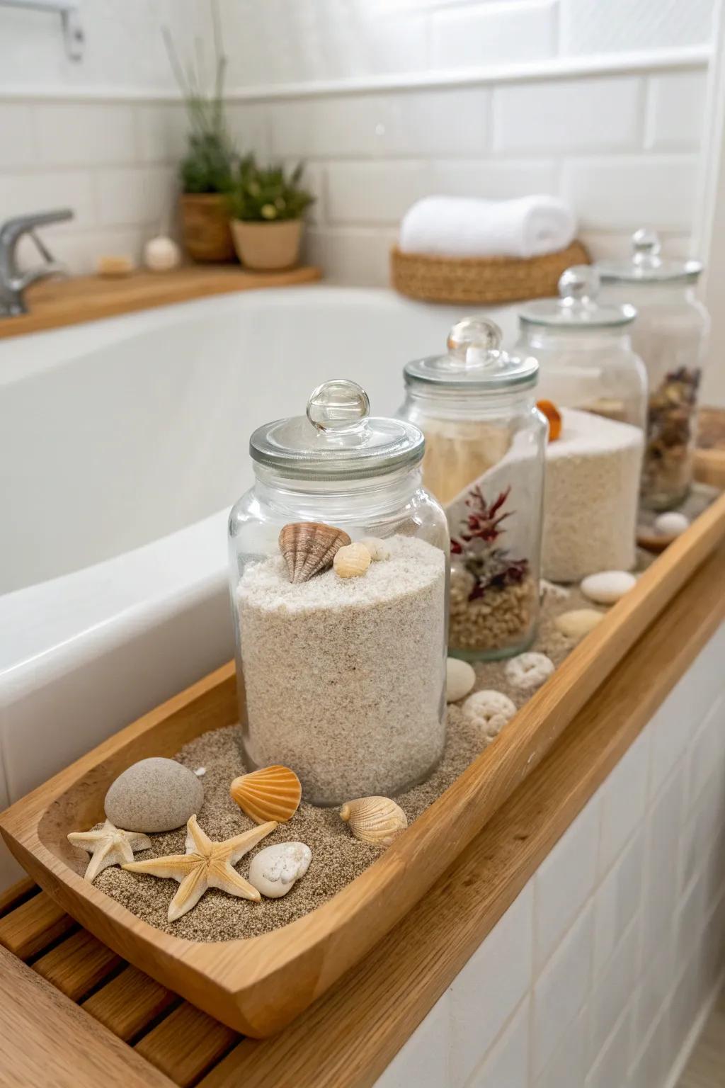 Beach-inspired containers evoke a sensation of tranquility and coastal charm.