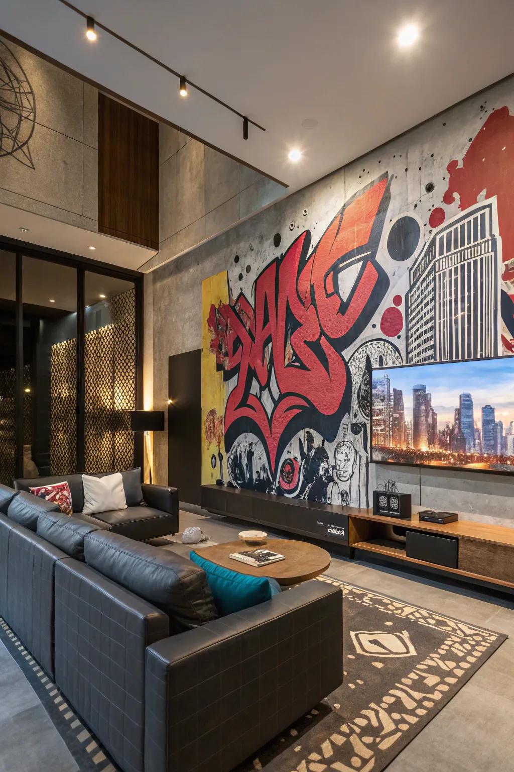 Vibrant urban artwork enlivening any space with dynamic color.