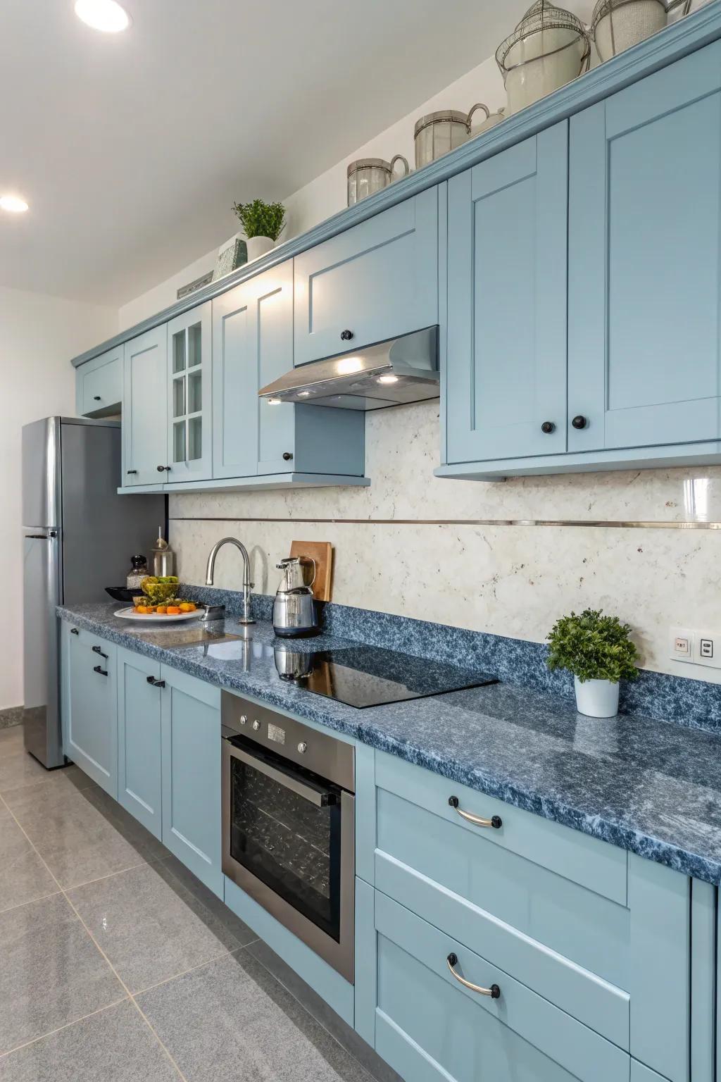 Azure granite worktops add distinctive patterns and color to your kitchen.