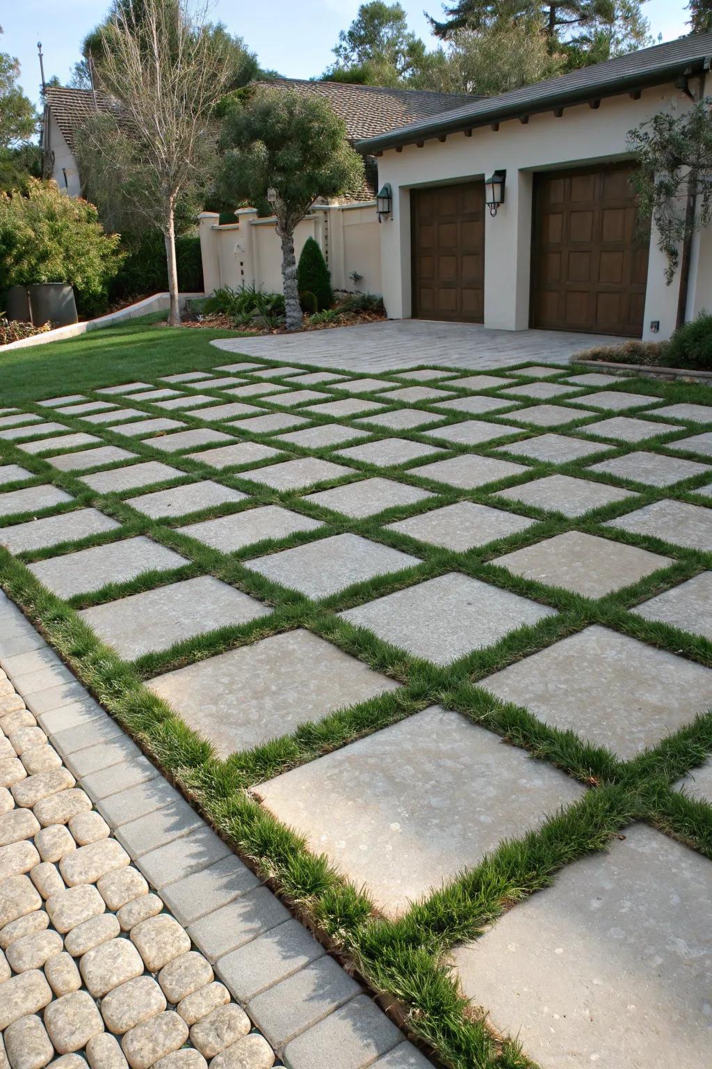 Environmentally friendly grid layout for a sustainable driveway.