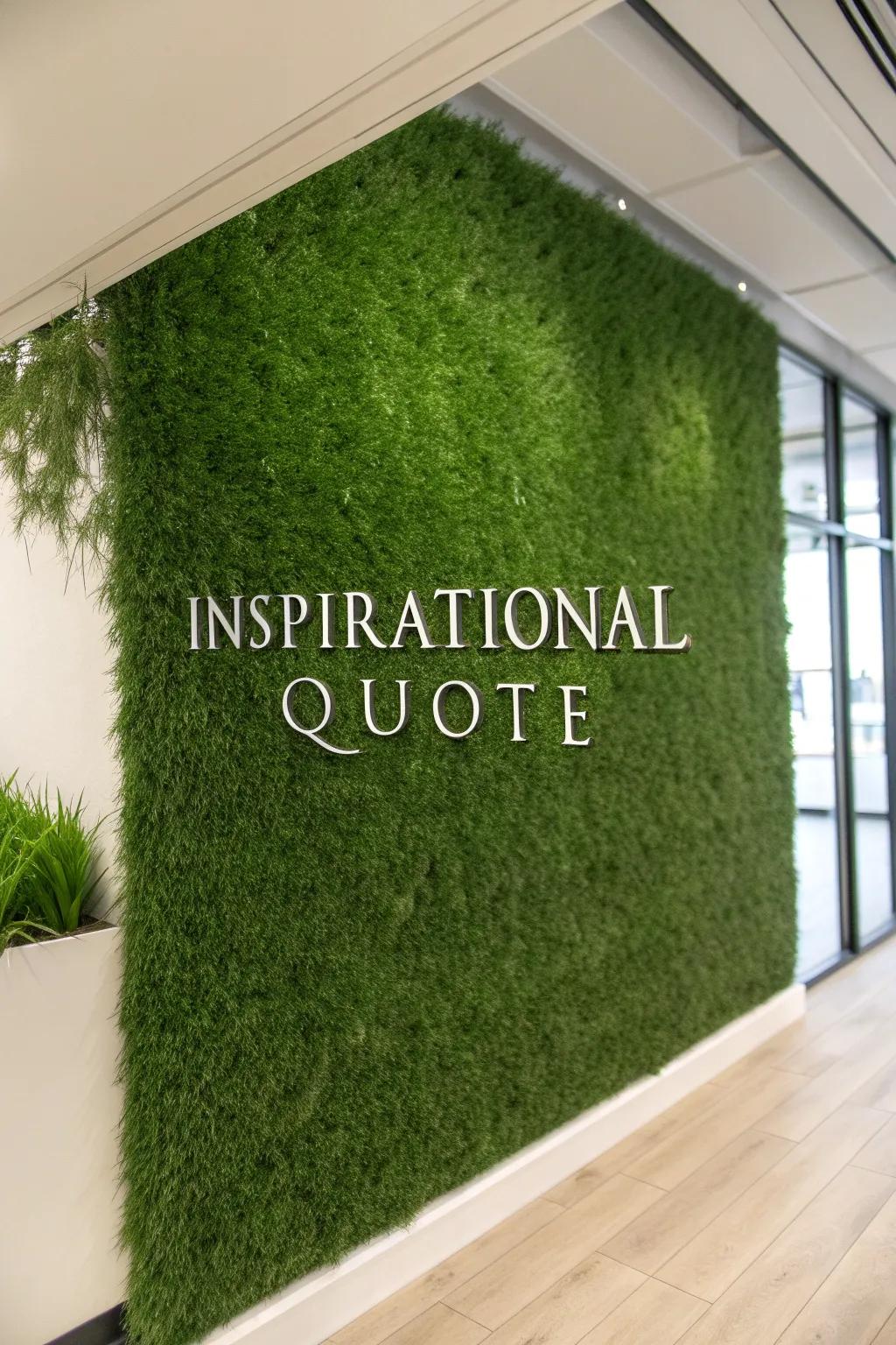 An inspirational quotation integrates harmoniously into a grass wall, incorporating individual significance.