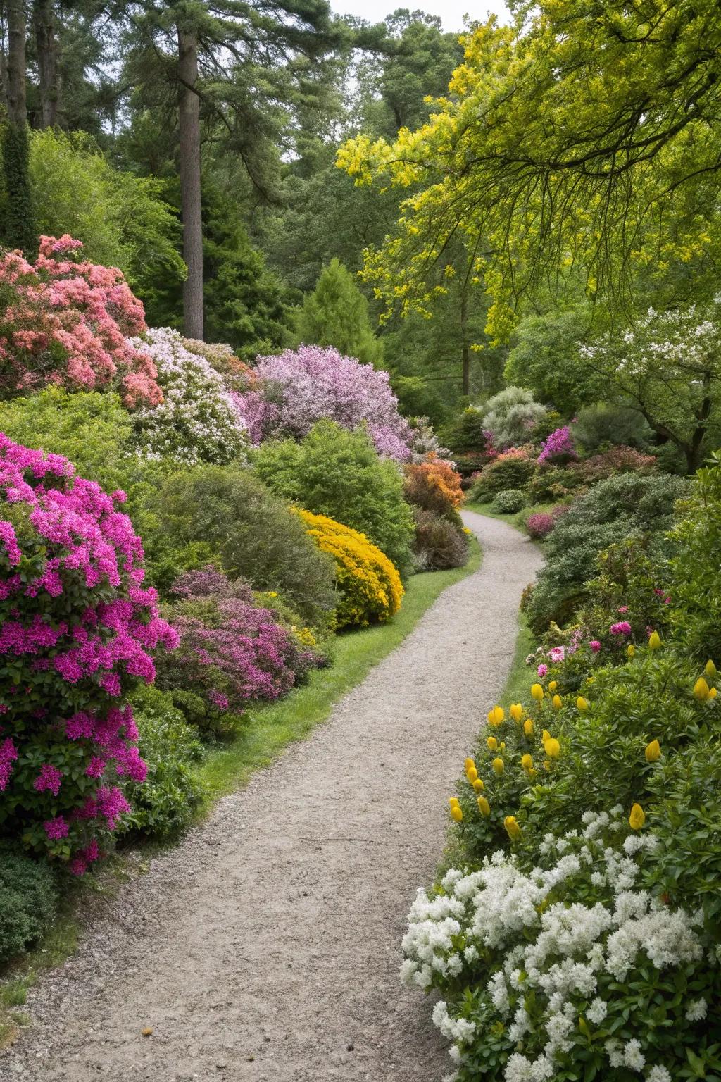Rich vegetation adds vibrancy to a gravel path.