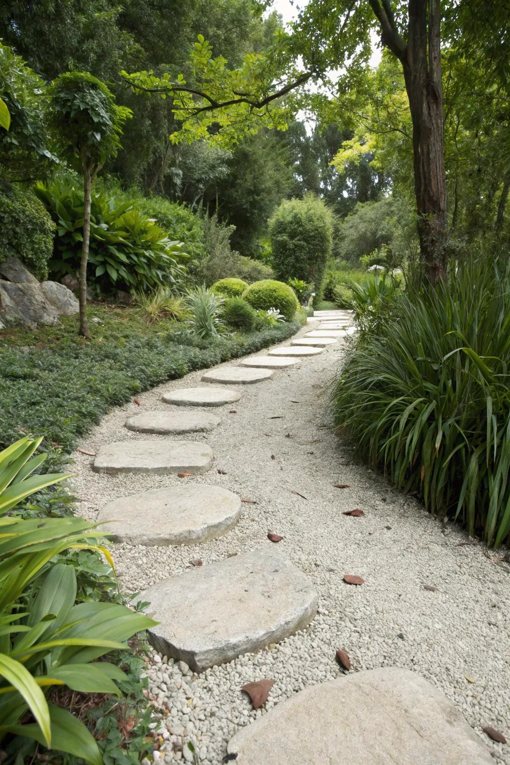 A crushed stone path enhanced with pavers for visual appeal