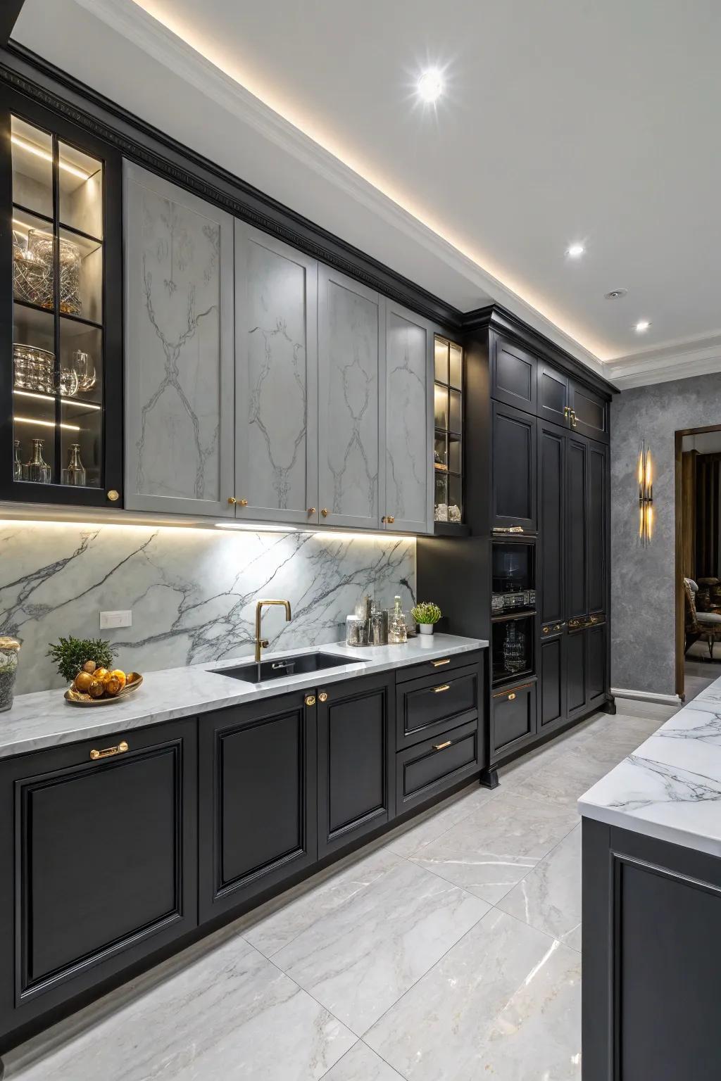 Stone worktops enhance the kitchen's grace.