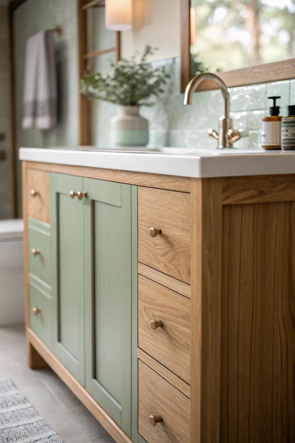 Grey-green console creating a tranquil Zen-like space.