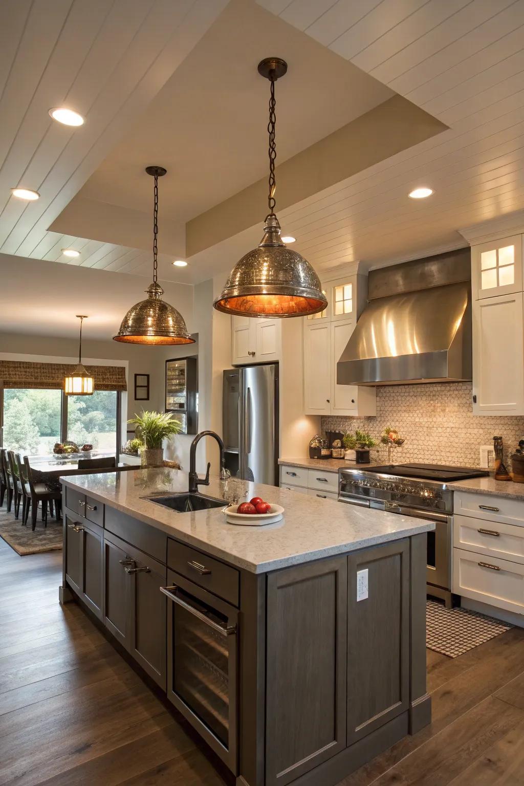 Elegant pendant lighting illuminating a modern kitchen