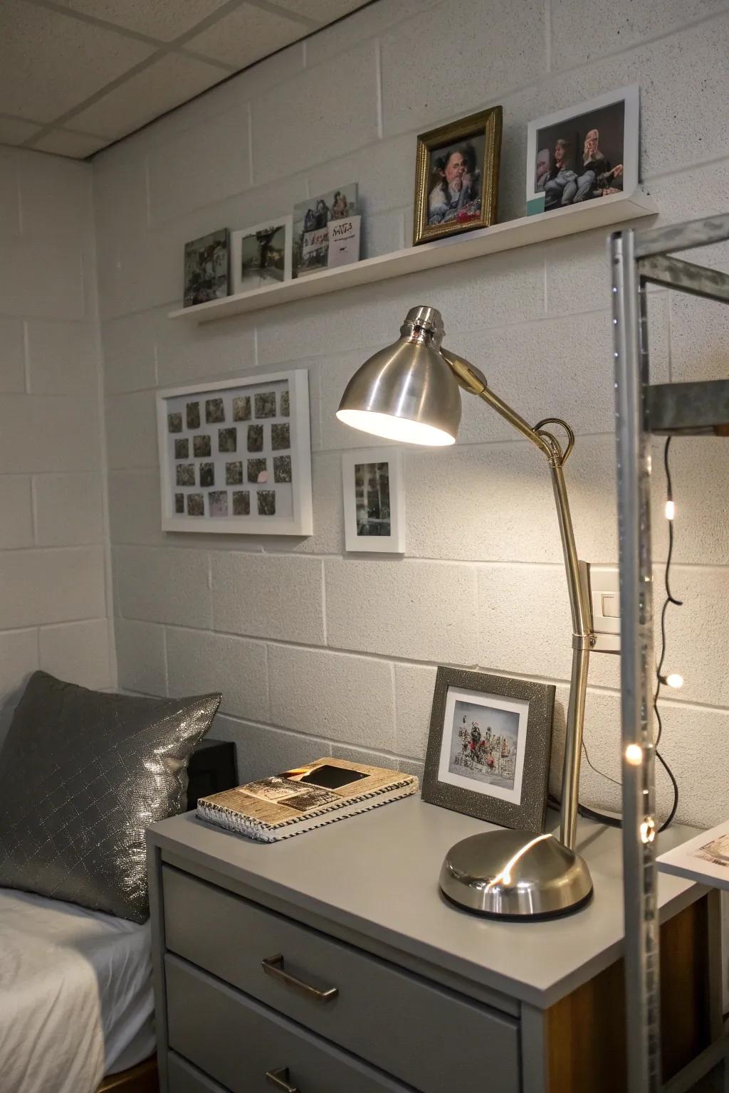 Metallic elements introduce a contemporary revision to grey themes.