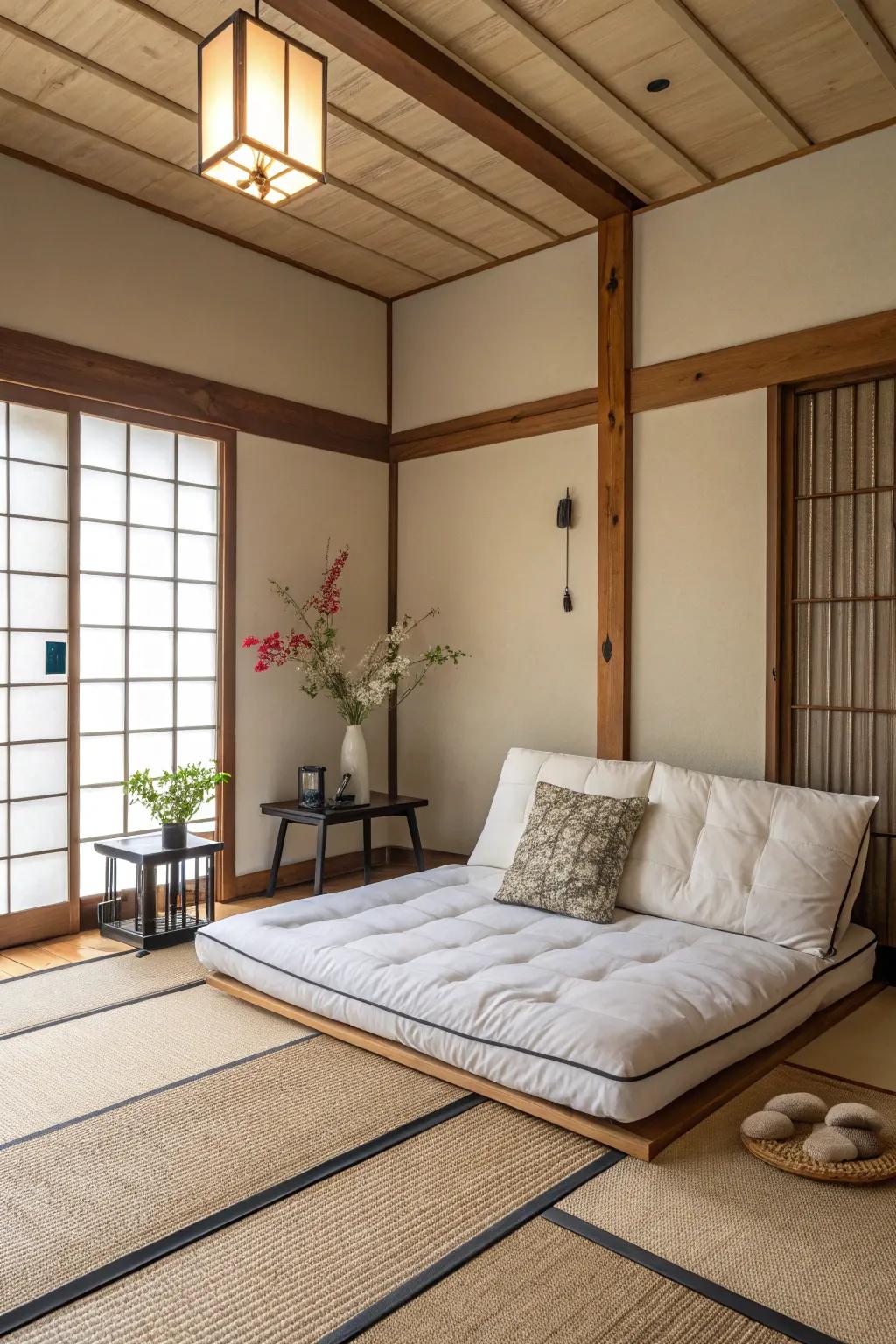 A minimalistic futon that offers both seating and sleeping solutions.