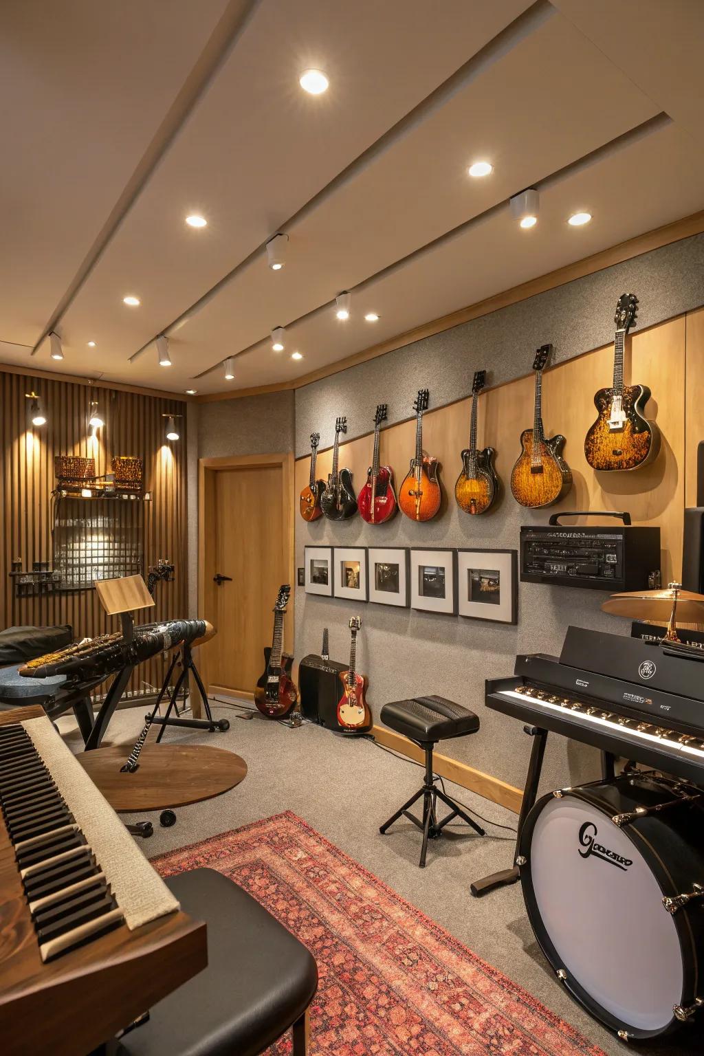 A vibrant space featuring multiple instruments.