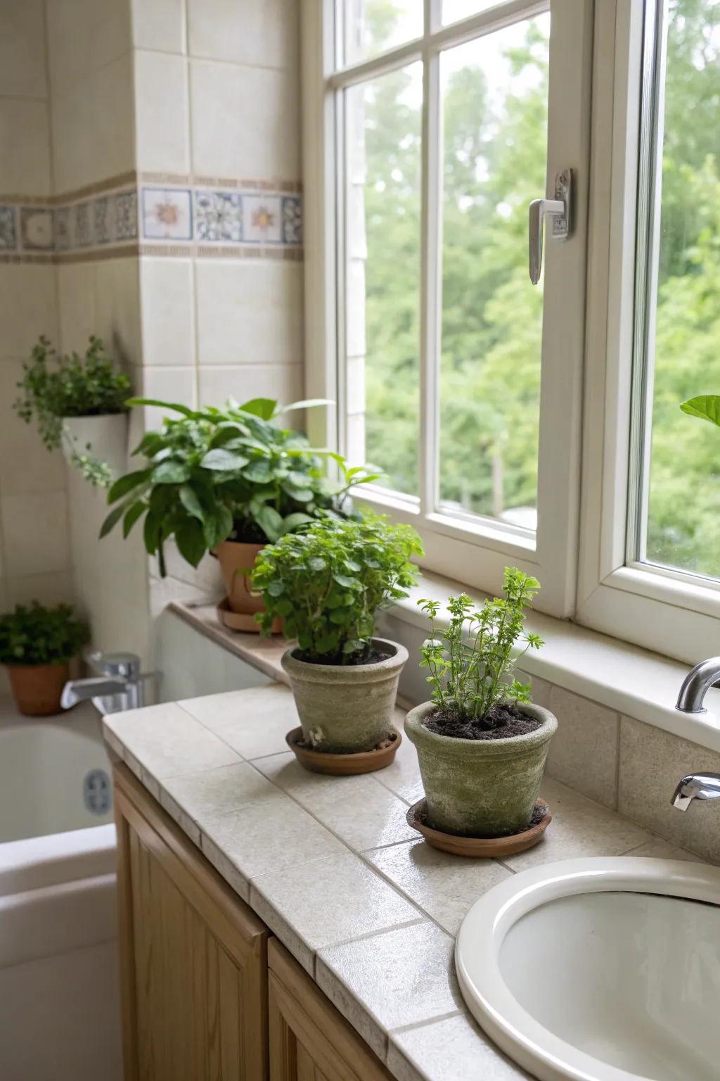 Greenery infuses vitality into your powder room, boosting its freshness.