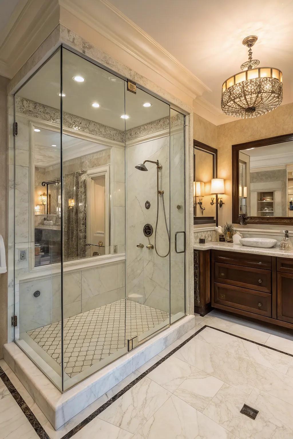 A walk-in shower converts a guest bathroom into a spa-like sanctuary.